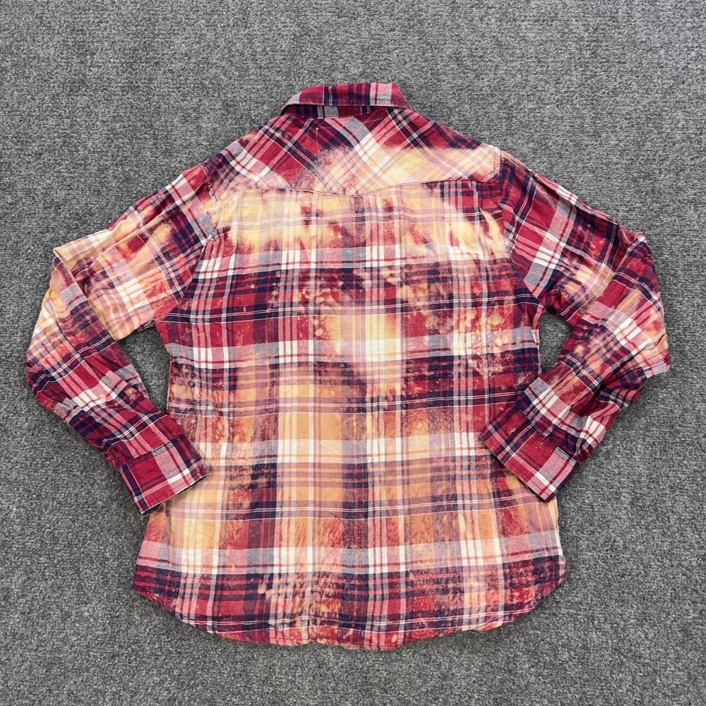 DISOHRTED Shirt Womens S Red Plaid Cotton Flannel Long Sleeve Upcycled Grunge - Picture 6 of 6